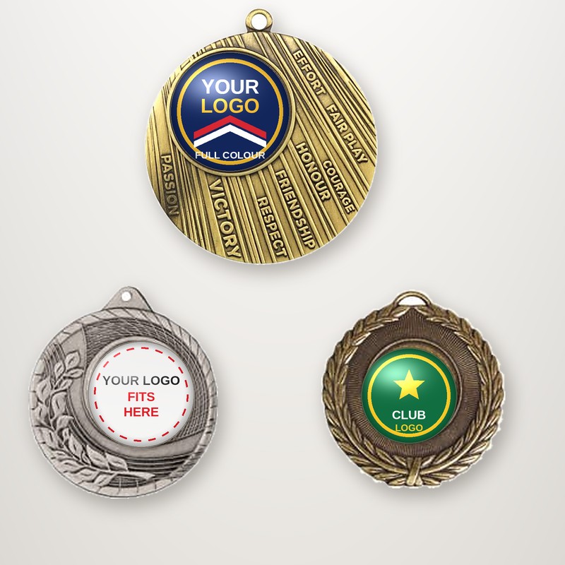 Custom octagon medal with a full-colour school logo front